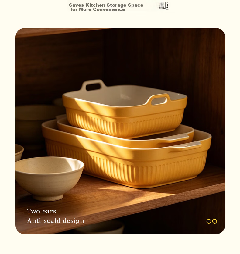 Donlim Ceramic Baking Tray Double-Handle Microwave Oven Plate Thickened Anti-Scald Dinner Plate 650mL 18