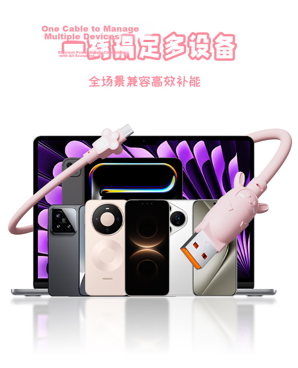 Beimo [2026 New] Type-C Fast Charging Cable Cute Rabbit Style 65W Data Cable Compatible with iPhone 17 Pro/16 Huawei Xiaomi Oppo Phones iPad 1.5m 8