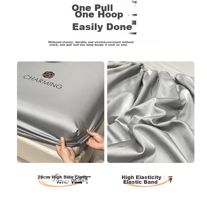 MUJI Class A Antibacterial Ice Silk Fitted Sheet Full Coverage Three-Piece Set 1.8m x 2m Light Gray Mattress Protector 10