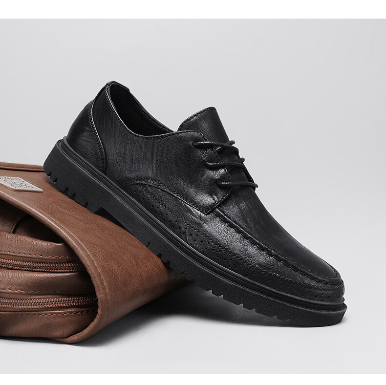 CALIFBULL Men's Shoes, Spring And Summer Business Casual Leather Shoes for Men, Breathable Soft-Soled Dress Shoes, Formal Wedding Shoes, Black, Size 44 19