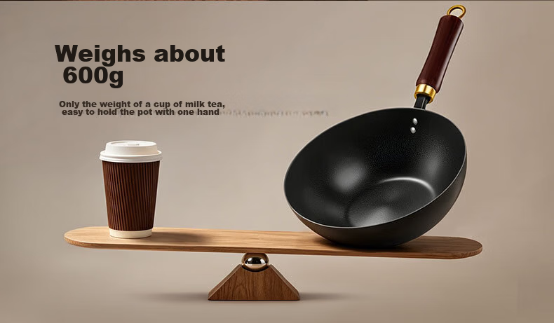 Royalstar Small Iron Wok Non-Coated Flat Bottom Mini Stir-Fry Pan for Single Use Compatible with Induction and Gas Stoves 12