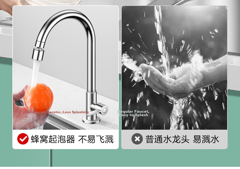 CVBAB Stainless Steel Single Cold Kitchen Faucet 360-Degree Rotatable Sink Faucet Single Cold Tap CV1165 15