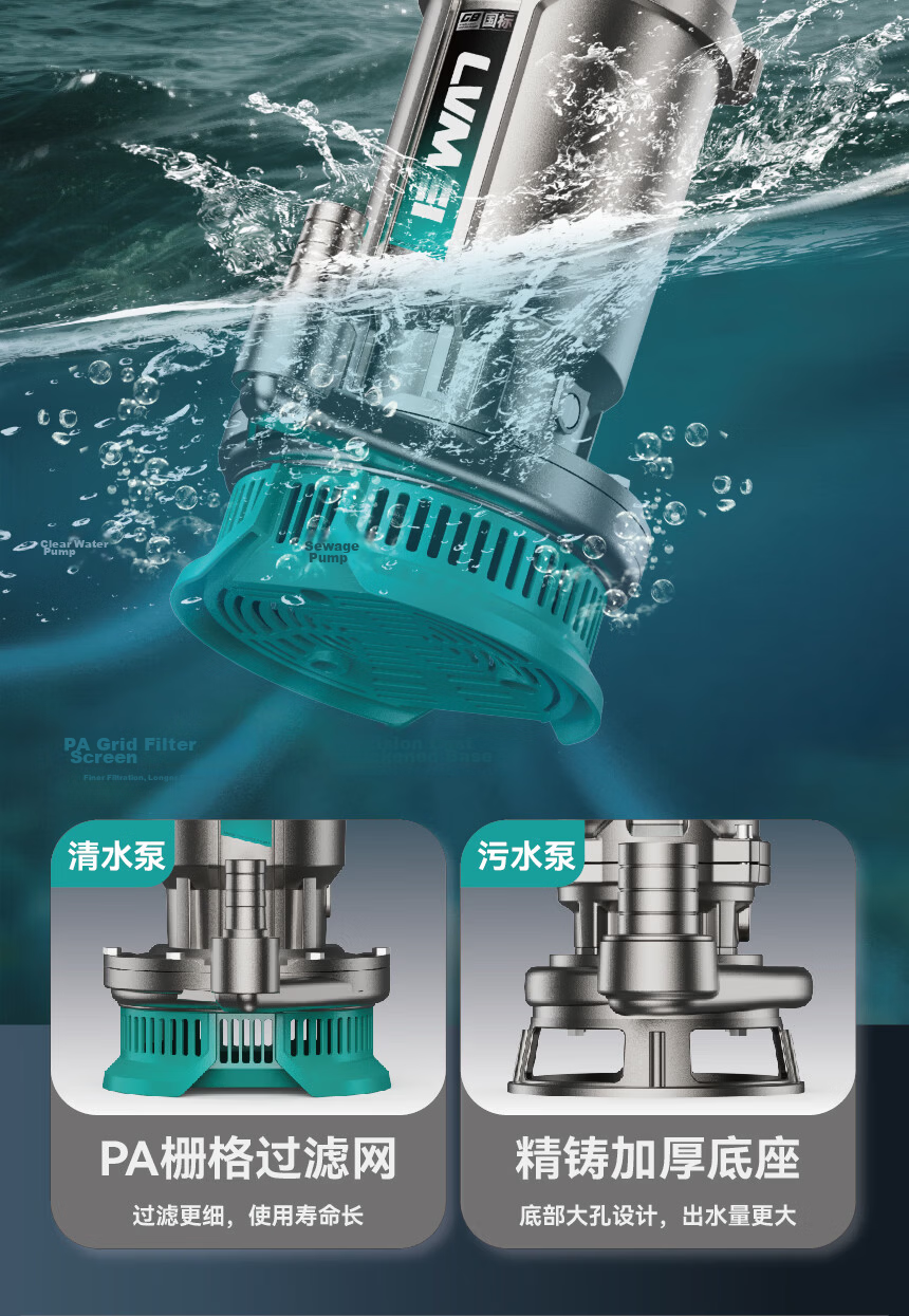 Lumei Submersible Pump 220V High Lift Large Flow Water Pump for Home Rural Farmland Irrigation Sewage and Clean Water Well Pump 15