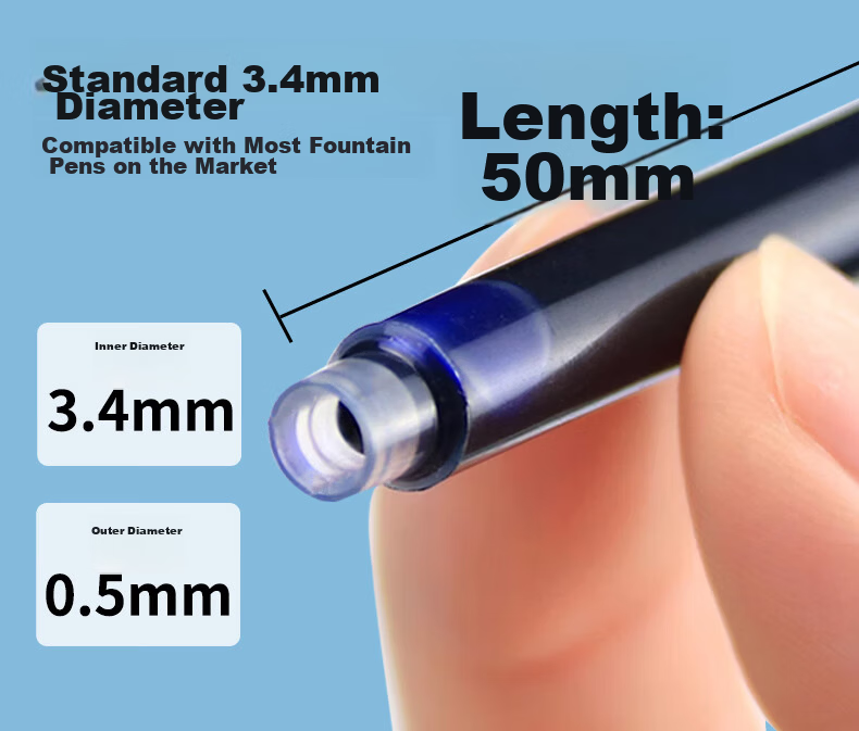 Ostrich Refillable Fountain Pen Ink Cartridges Compatible with Parker, Hero, Deli, M&G 3.4mm Fountain Pen Ink Cartridges Pure Black Ink Cartridges Bulk Pack (50 Pieces) 3
