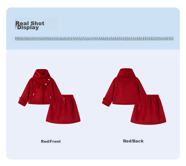 Disney Girls' Spring and Autumn 2026 New Stylish Winter Thick Woolen Coat and Skirt Two-Piece Set with Scarf 7