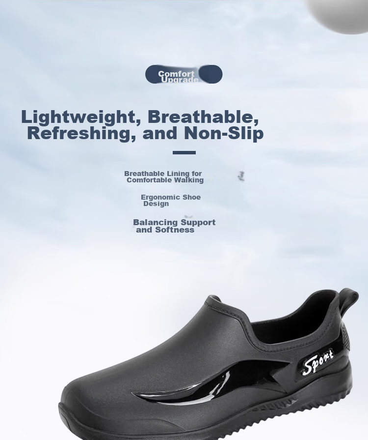 Beifute Men's Short Waterproof Non-Slip Rain Shoes Thickened Durable Work Water Shoes Fishing Car Wash Labor Rain Boots Black 2