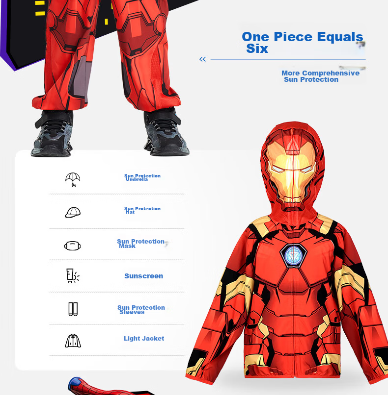 Disney 2026 New Iron Man Summer Boys' Sun Protection Jacket Breathable Cooling Travel Shirt 140CM Children's Day Gift 4