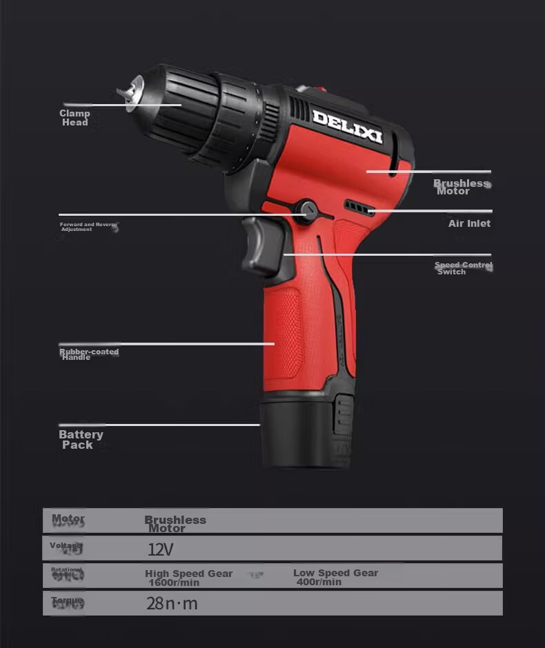 Delixi Electric 16.8V Brushless Cordless Lithium Battery Hand Drill Electric Screwdriver Tool Kit 40