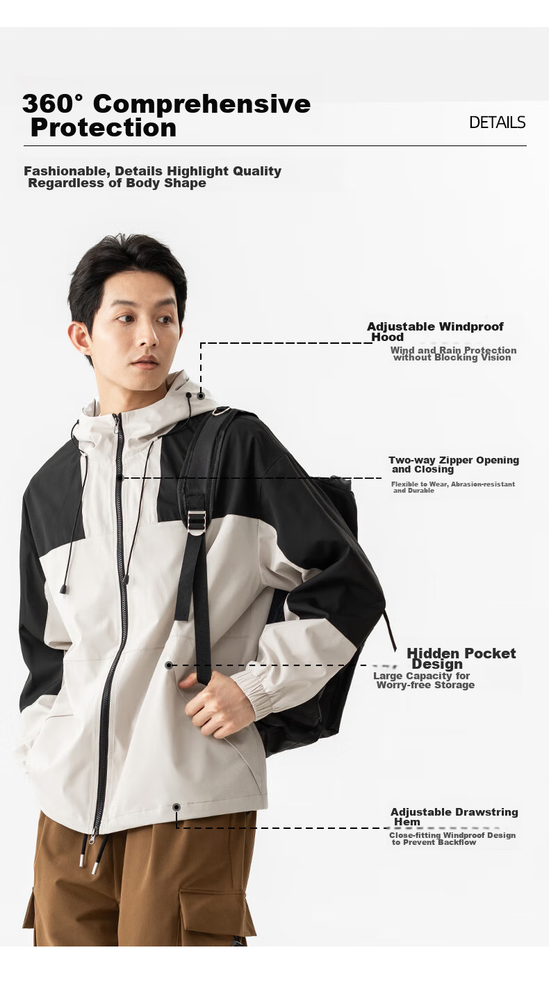 Baleno Men's Sports Woven Jacket, Spring And Autumn Outdoor Windproof Water-Resistant Casual Hooded Jacket, Simple Versatile Windbreaker 8