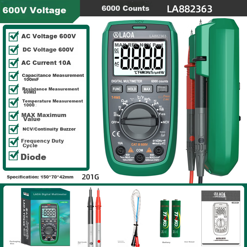 LAOA Fully Automatic Intelligent Anti-Burn Universal Multimeter 6000 Counts Auto Range Digital Multimeter LA882363