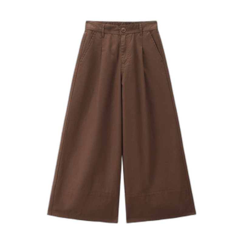 Giordano Women's Linen Pants 2026 Summer Cotton Linen Commuter Semi-Elastic Waist Nine-Point Wide-Leg Pants 05426304