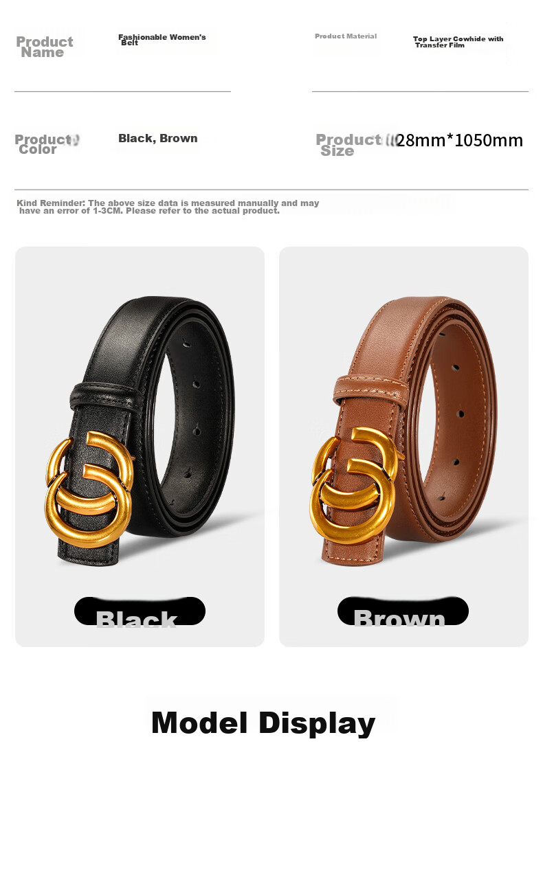 CARTELO Women's Genuine Leather Belt Jeans Belt Versatile Smooth Buckle Plate Buckle Pin Buckle Belt Birthday Gift for Girlfriend 10