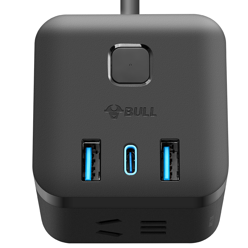 BULL 20W PD Apple Fast Charging Cube Power Strip/Extension Cord/Surge Protector/Desk Charger, Type-C+USB+3 Outlets, Total Length 1.5 Meters, Black, GNV-UU2203H Master Control