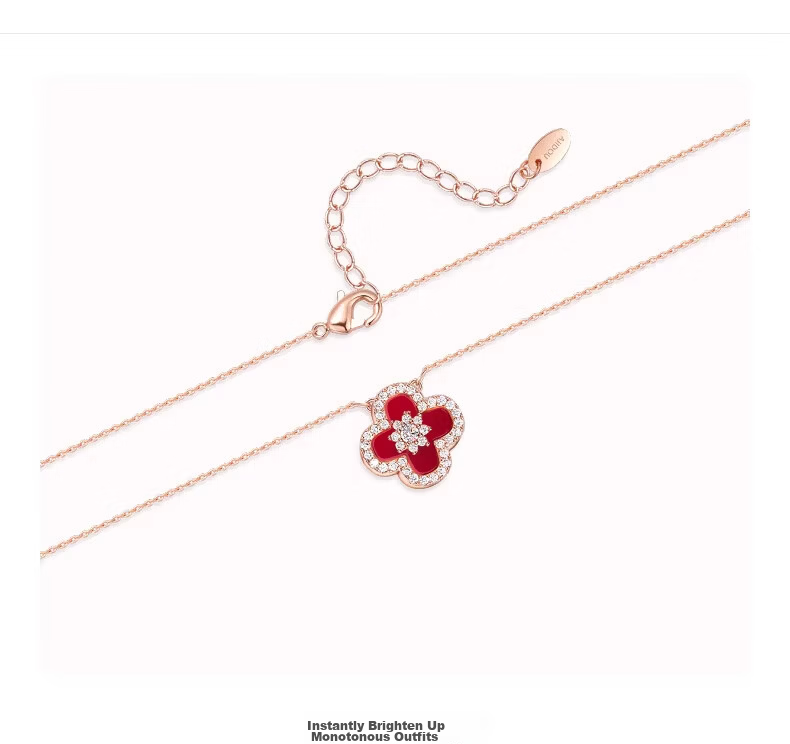 Aji Bean Women's Necklace Fashion Four-Leaf Clover Pendant Clavicle Chain Niche Light Luxury High-End Mood Necklace with Wood Change Stone 6