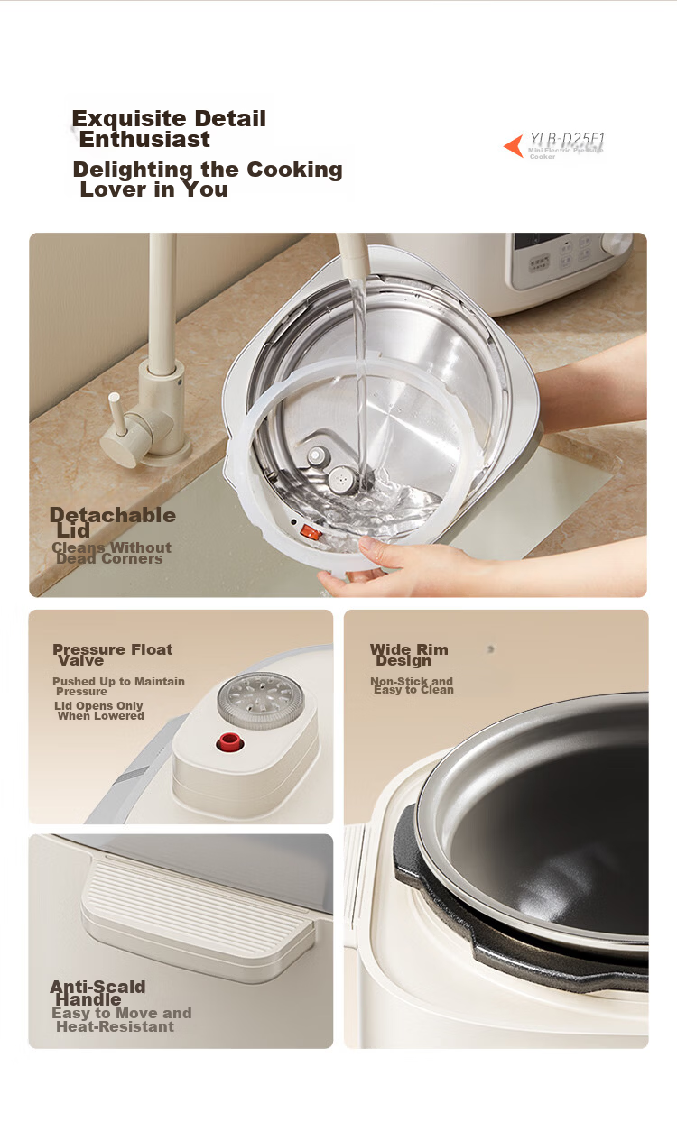 Bear Electric Pressure Cooker Small Smart High-Pressure Rice Cooker Household Multifunctional Automatic Exhaust YLB-D25F1 [New Generation True Boiling] 2.5L Iron Pot 26