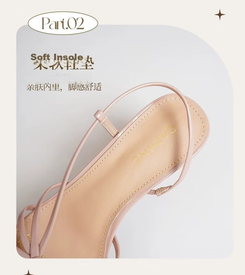 Daphne Women's Stiletto High Heel Sandals 2026 New Summer Square Toe Single Strap Pink Fairy Style High Heels 8