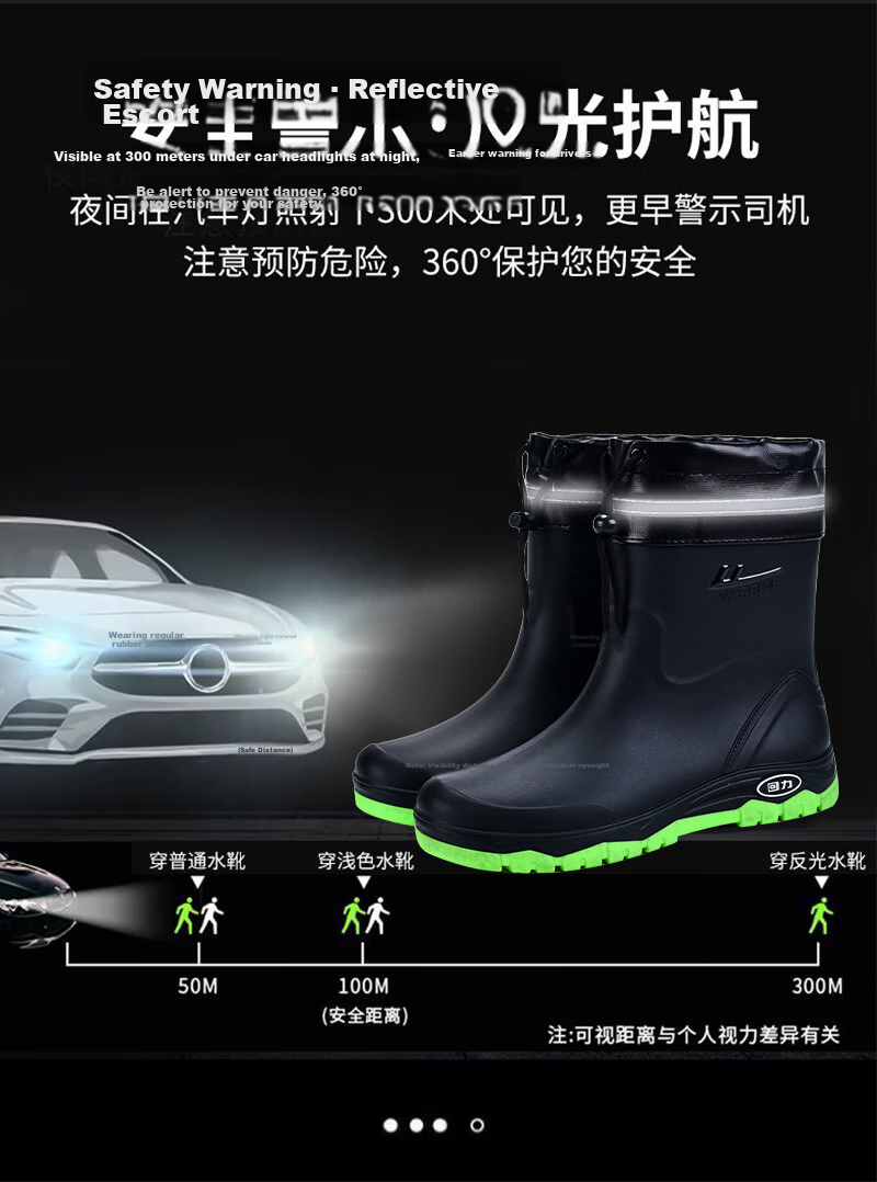 Warrior Men's Mid-Calf Waterproof Rain Boots Rubber Shoes Lightweight Chef Shoes H5388 Black Size 45 7