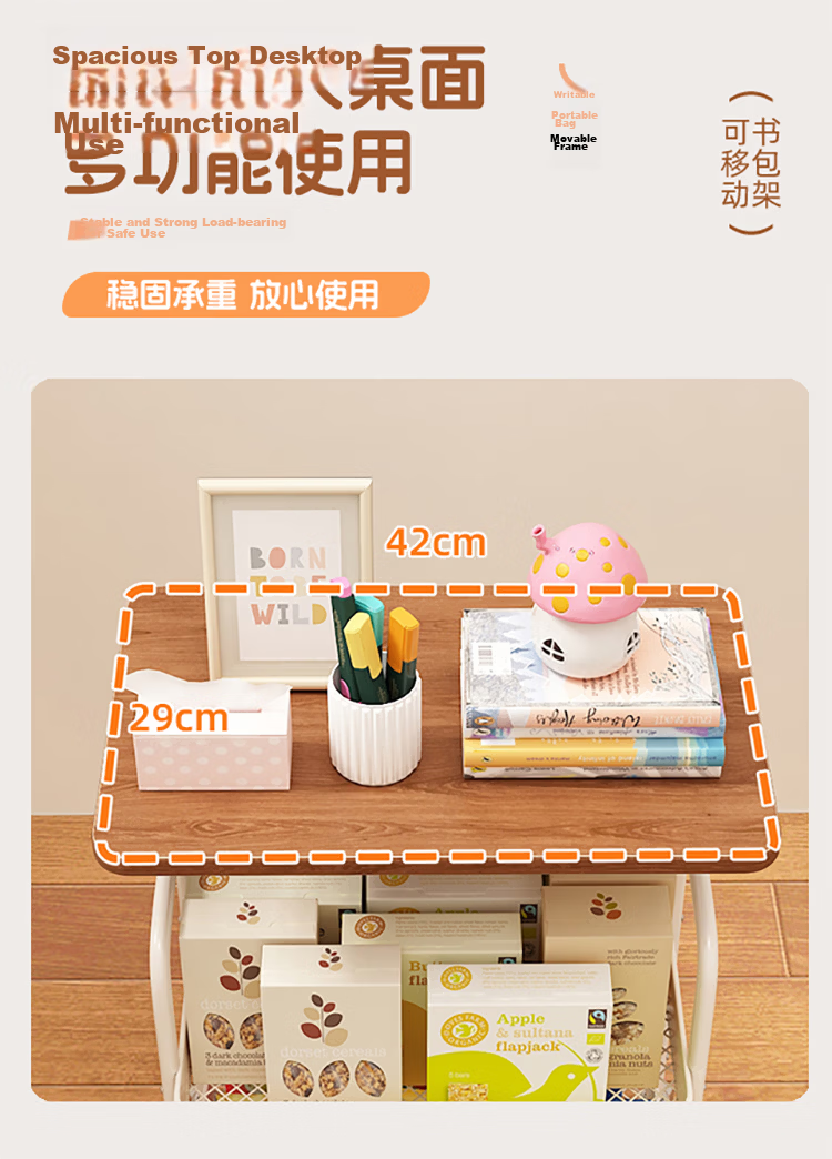 Anerya Mobile Bookshelf Rack Student Desk Under Storage Cart Bag Storage Bedside Cabinet 2-Tier 9