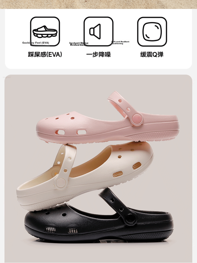 GUOLUOFEI Mary Jane EVA Clog Sandals for Women, Closed Toe, Non-Slip Soft Sole, Outdoor Beach Slippers, Black, Size 38 2