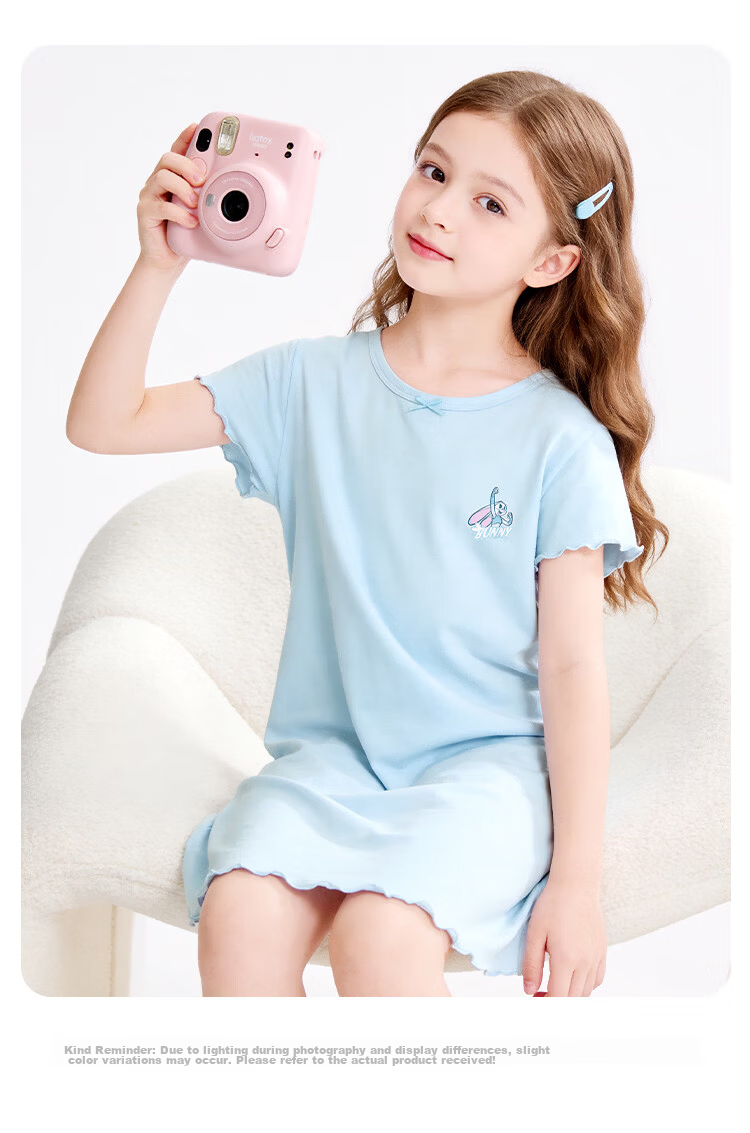 Disney Modal Lace Pajamas Sleep Dress 26 Summer Girls Rabbit Police Officer Skin-friendly Comfortable Breathable Homewear Light Pink 120 17