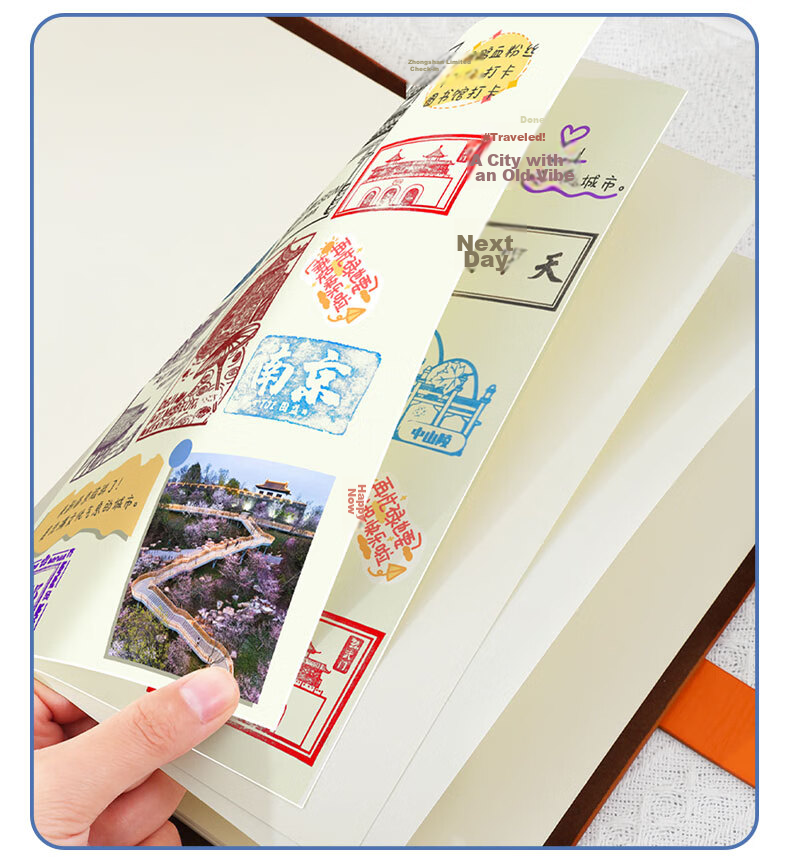 Faramon Stamping Travel Scrapbook Loose-leaf Travel Collection Notebook Souvenir Stamp Album Journal Blank Blue for Nanjing Beijing Museum Zoo Forbidden City Chongqing Check-in Spots 7