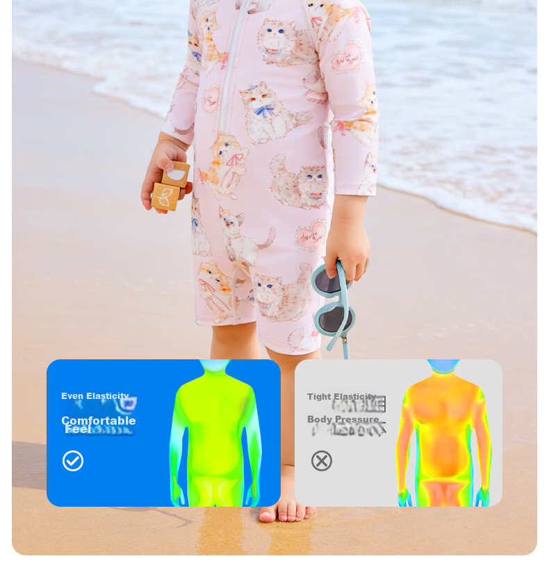 Happy Little Bear Kids Swimsuit Baby One-Piece UV Protection Quick-Dry Mid-Sleeve Swimwear Summer Outdoor 12