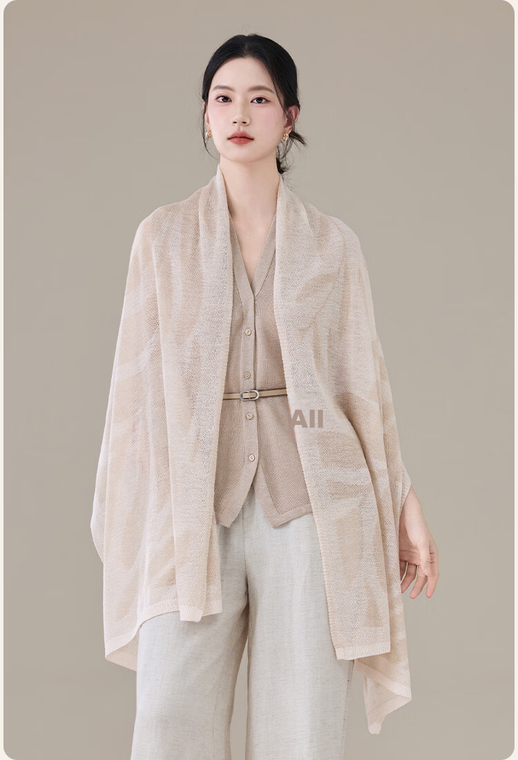 JIUMU 100% Merino Wool Lightweight Four-Season Shawl Women's Elegant Summer Air-Conditioned Room Warm Scarf 16