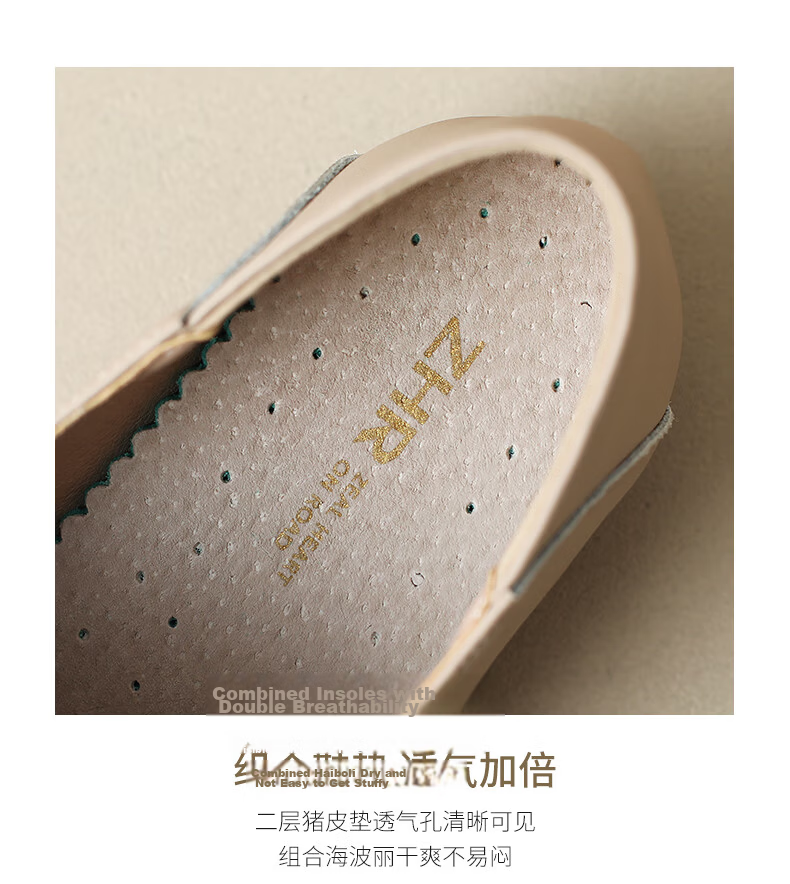 ZHR Zese Loafers Women Casual Breathable Soft Sole Slip-On Fashion Square Toe Shoes AH311 Beige 39 6