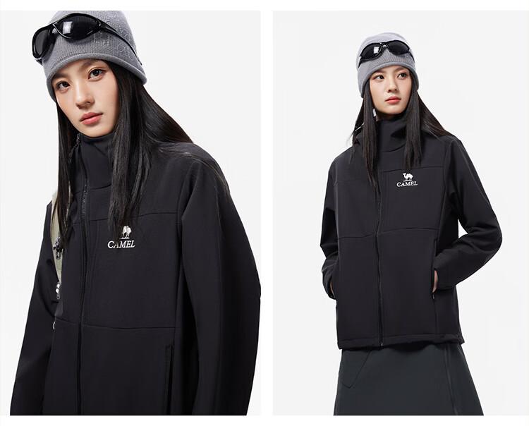 CAMEL Outdoor Softshell Jacket Women Fleece Lined Warm Anti-Static Windproof Waterproof Hooded Coat Men XL 28