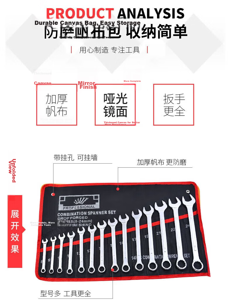 Chugong Wrench Set 15-Piece Open-End and Box Wrench Tool Kit 8mm-24mm Automotive Repair Hardware Dual-Use Wrenches 2