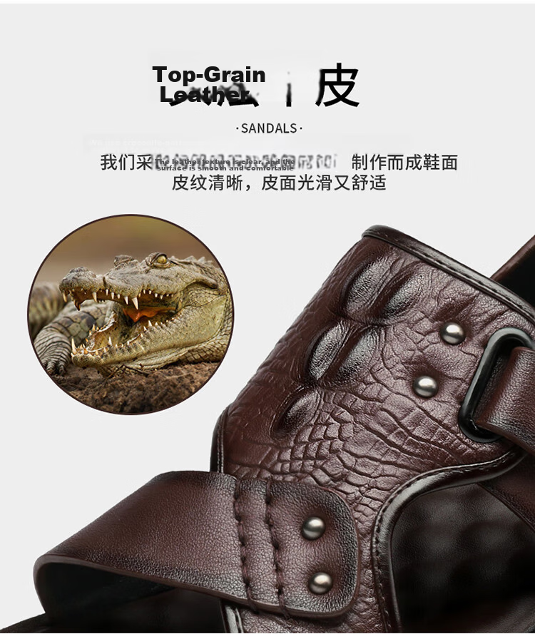 PLAYBOY Men's Leather Summer Sandals Genuine Leather Dual-Purpose Beach Shoes Lightweight Air Cushion Black Size 38 8