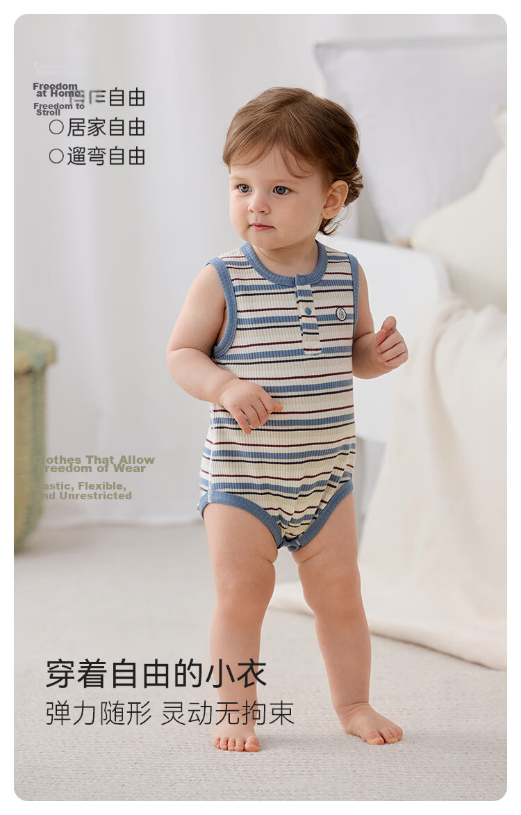 Babylove Baby Vest Bodysuit Summer Thin Modal Striped Triangle Romper Unisex Infant Homewear 6