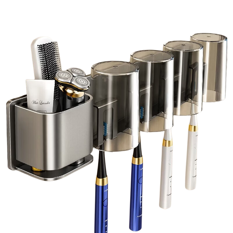 Baihan Bathroom Toothbrush Holder, No Drilling Required, Toothbrush Cup, Toothbrush And Toiletry Organizer, Space Aluminum Baked Paint Finish