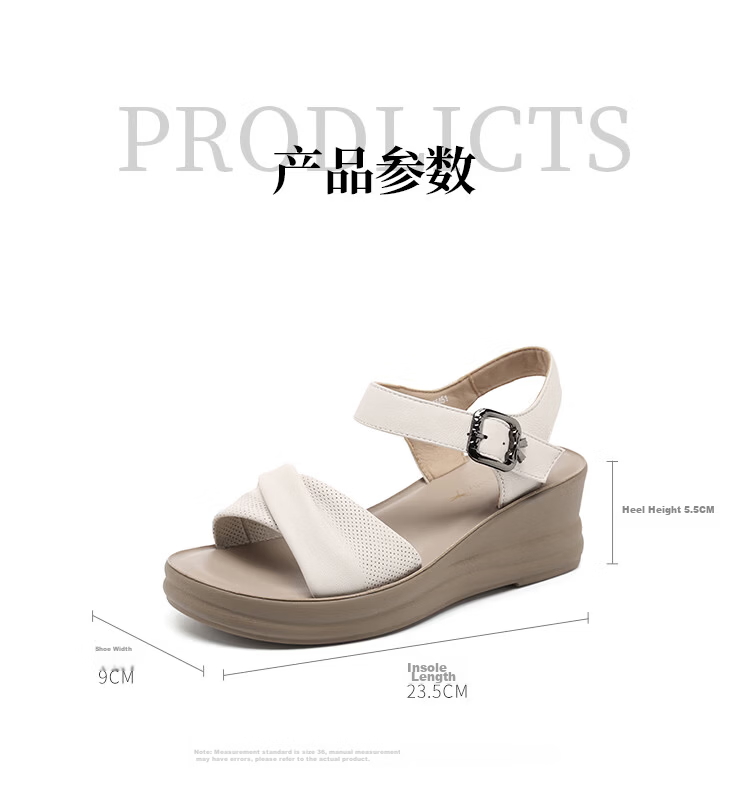 Red Dragonfly Women's Wedge Sandals Open Toe Soft Sole Casual Anti-Slip Middle-Aged and Elderly Shoes WTK265451 Off-White Size 38 9