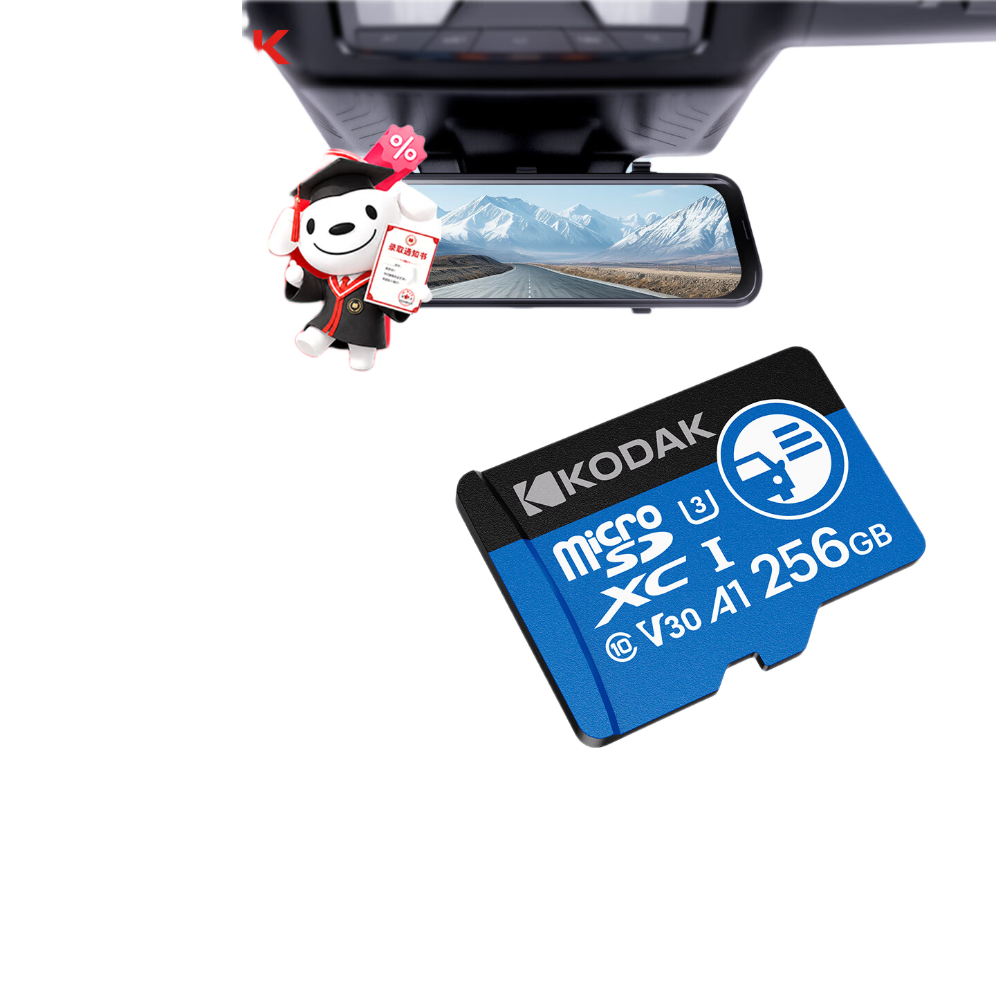KODAK 256GB TF (MicroSD) Memory Card A1 U3 V30 C10 High-Speed Durable Video Surveillance Camera Memory Card 100MB/s Read Speed