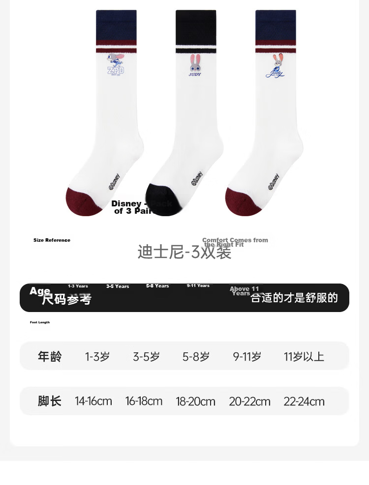 Disney Long Tube Socks 26 Summer Girls Fashion Colorblock Striped Calf Socks Judy Mesh Socks Class A Student Socks 3 Pairs L 8