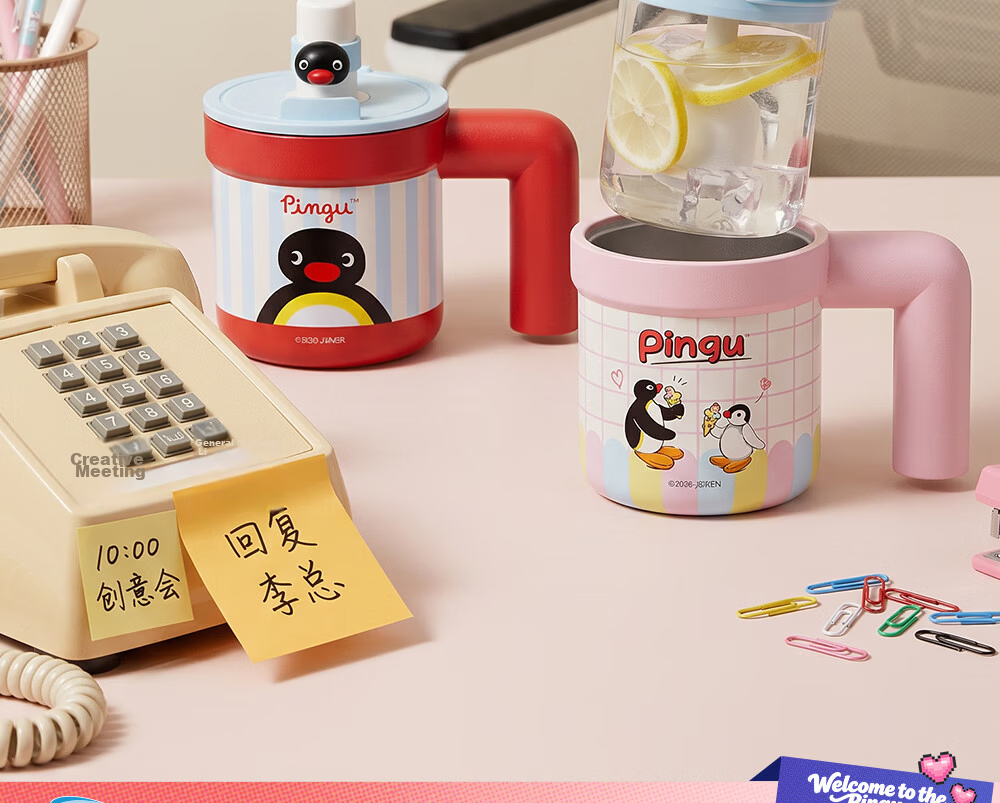 Germ Pingu Penguin Glass Liner Insulated Straw Water Bottle for Women High-Value Coffee Cup Double-Liner 490ML Cone Design 5