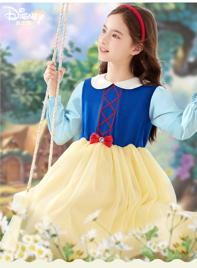 Disney Girls Dress Children's Skirt Spring Summer New Snow White Mesh Long Dress for Older Kids Q069S Snow White 150 1