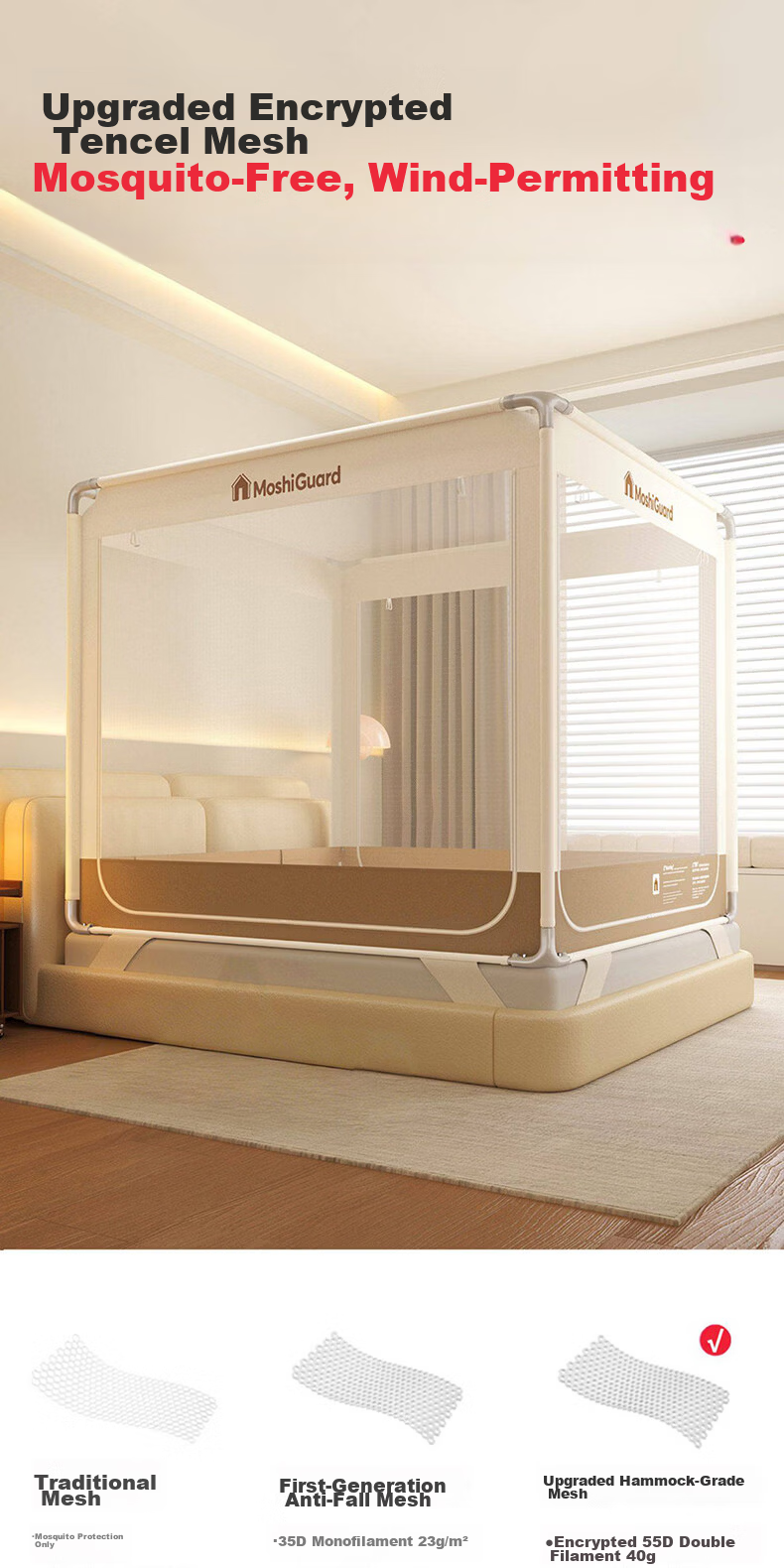 XIHAN Class A Home Baby Anti-Fall Playpen Mosquito Net with Three Doors 1.5*2m Bed [Snap Buckle Frame with Fan Rod] 13