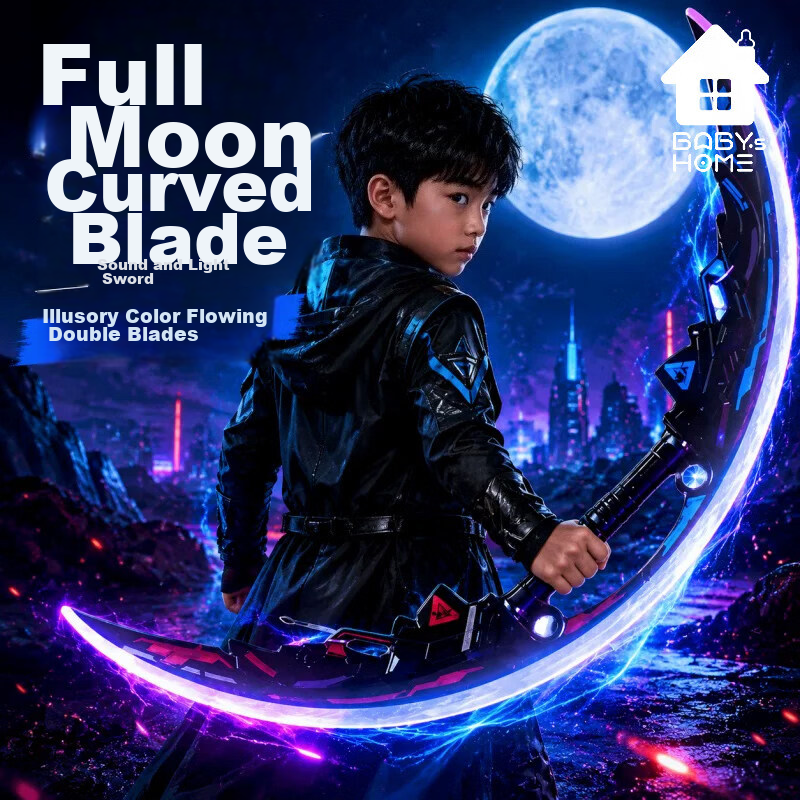 Miaobeile Kids Light-Up Toy Boys Crescent Moon Saber Rotating Double-Edged 2-in-1 Sword Birthday Gift