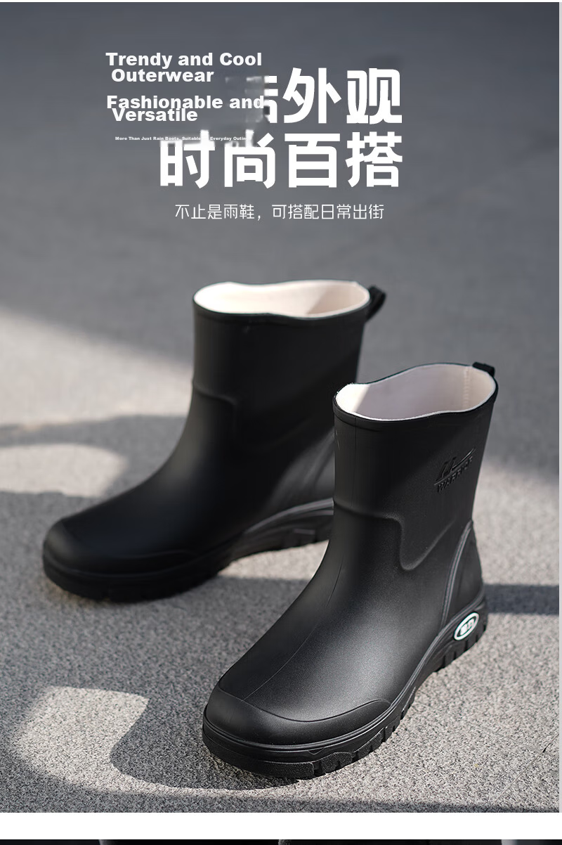 Warrior Men's Mid-Calf Waterproof Non-Slip Rain Boots Outdoor Work Car Wash Delivery Rider Fishing Durable Rain Shoes 5388 Red Size 41 16