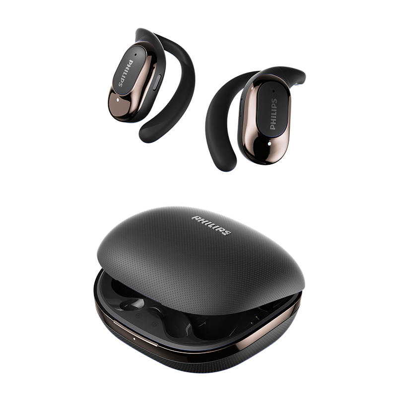 PHILIPS New Bluetooth Earphones Ear-Hook Sports Wireless Bluetooth Earphones Long Battery Life Open Noise-Cancelling Bone Conduction Earphones for Apple Huawei TAT2739 Black