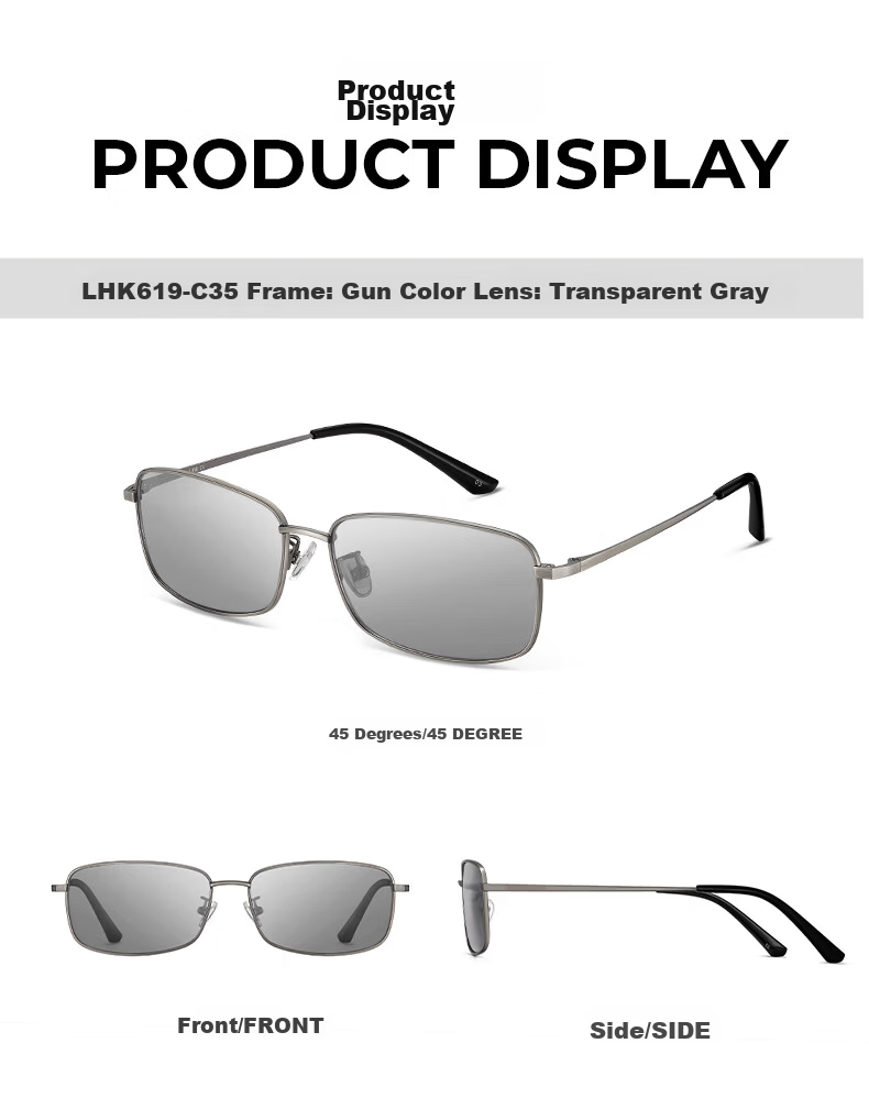 LOHO Men's Polarized Photochromic Cycling Driving Square Frame Sunglasses Fashion Retro HD Alloy Sun Protection Glasses 8