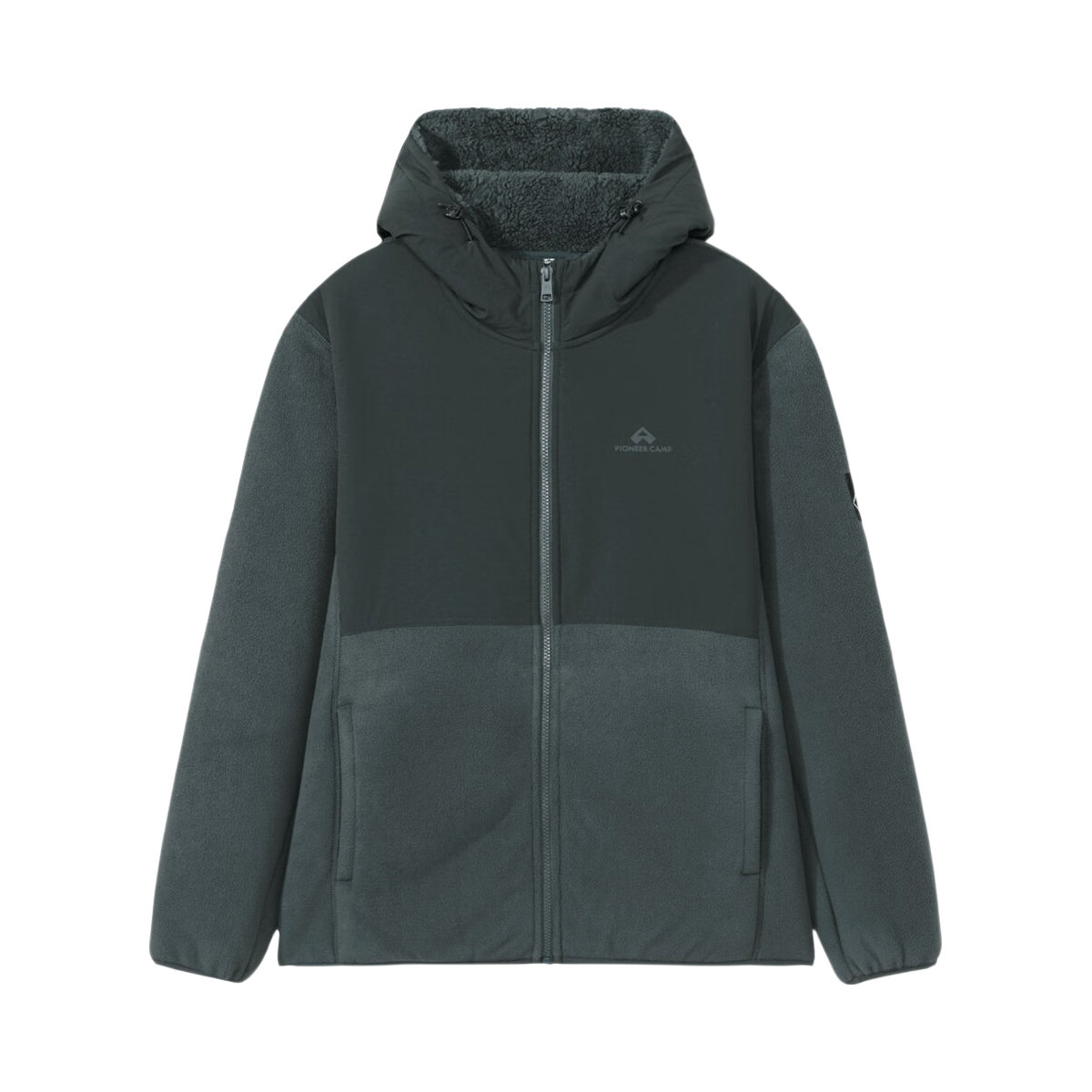 Toread Men's Fleece-Lined Thickened Hooded Jacket Autumn Winter Warm Outdoor Patchwork Fleece Cardigan