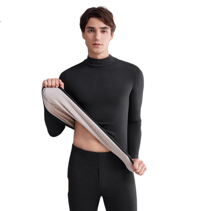 Caiyue Men's Thermal Underwear Set Mid-Neck Windproof 10A Antibacterial Wool Silk Half-High Collar Fleece Autumn Top and Bottom