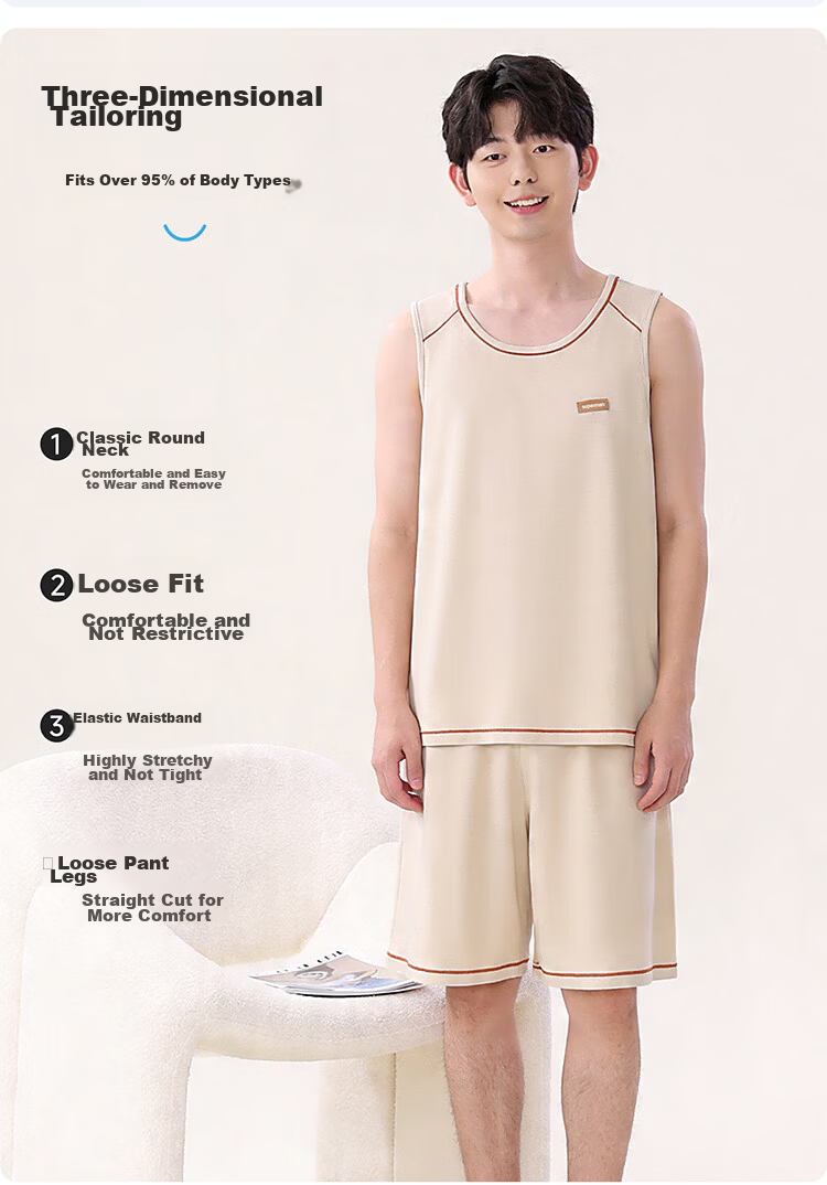 Bingxue Cotton Youth Vest Set Boys' Modal Ice Silk Summer Thin Cool Development Period Shorts Two-Piece Pajama Set 3