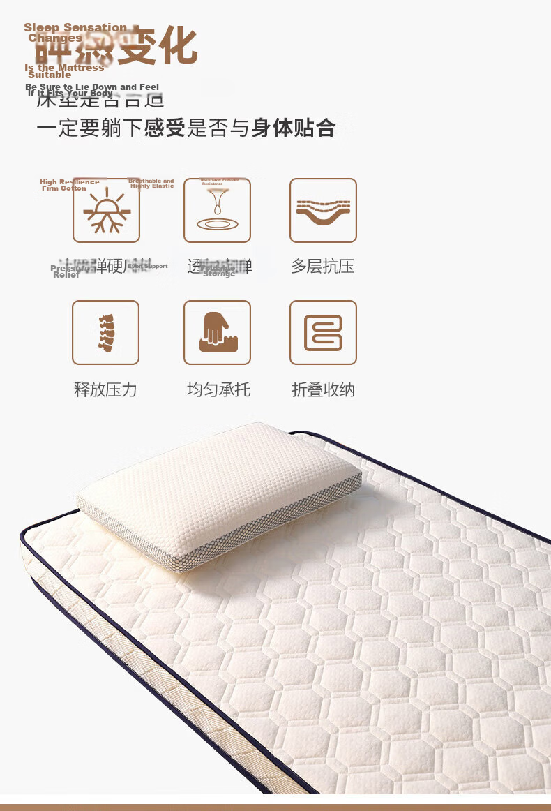 AVIVI Latex Mattress Pad for Student Dormitory, 120x190cm Single Bed, 1.2 Meters Wide, Plaid White 2