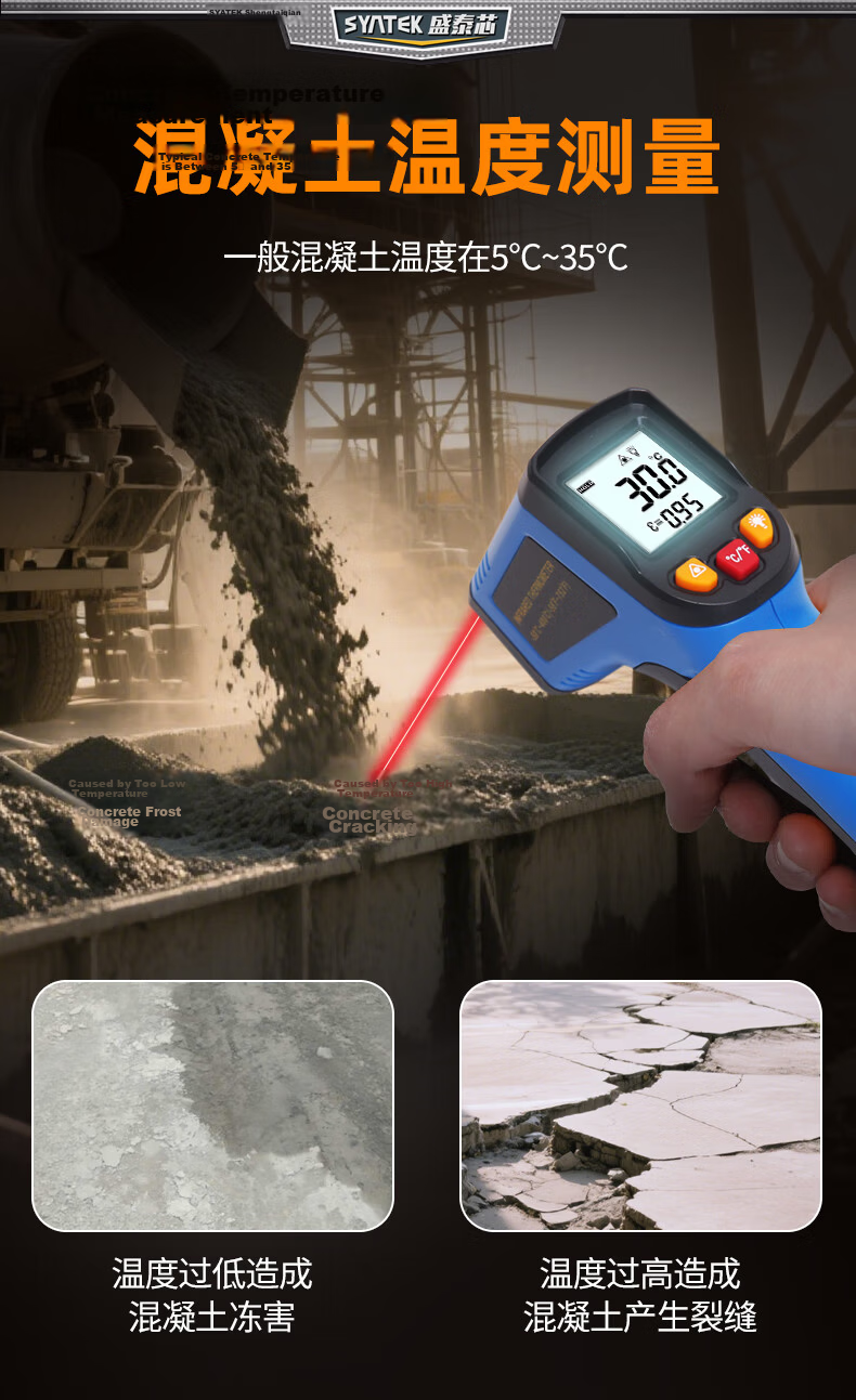 SYNTEK Infrared Temperature Gun Kitchen Oil Thermometer Industrial High-Precision Handheld Thermometer Water Temperature Upgrade 600℃ 12