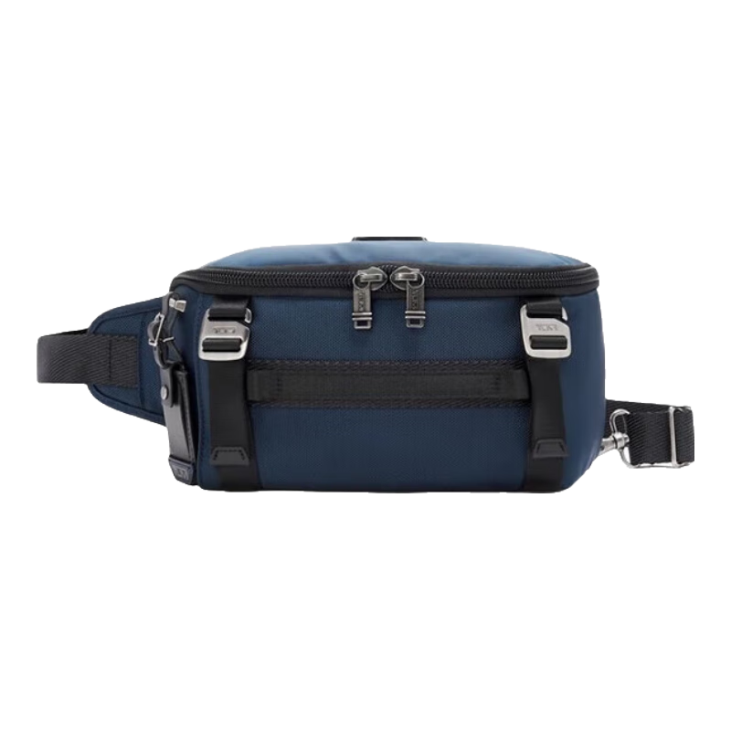 TUMI ALPHA BRAVO Men's Business Sports Waist Pack, Chest Bag, Large Capacity Flip-Top Sports Bag, Navy Blue