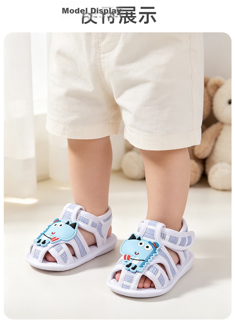 9i9 Baby Toddler Walking Shoes Summer Soft Sole Non-Slip Closed-Toe Sandals 0-1 Year Old Infant Pre-Walking Shoes Indoor Cartoon Bear Blue Size 12 11